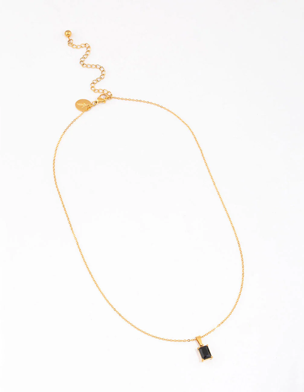Gold Plated Surgical Steel Black Baguette Stone Pendant Necklace - Image 2