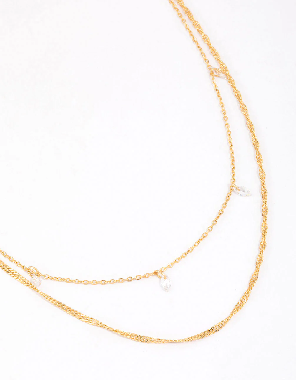 Gold Plated Surgical Steel Crystal Layered Necklace