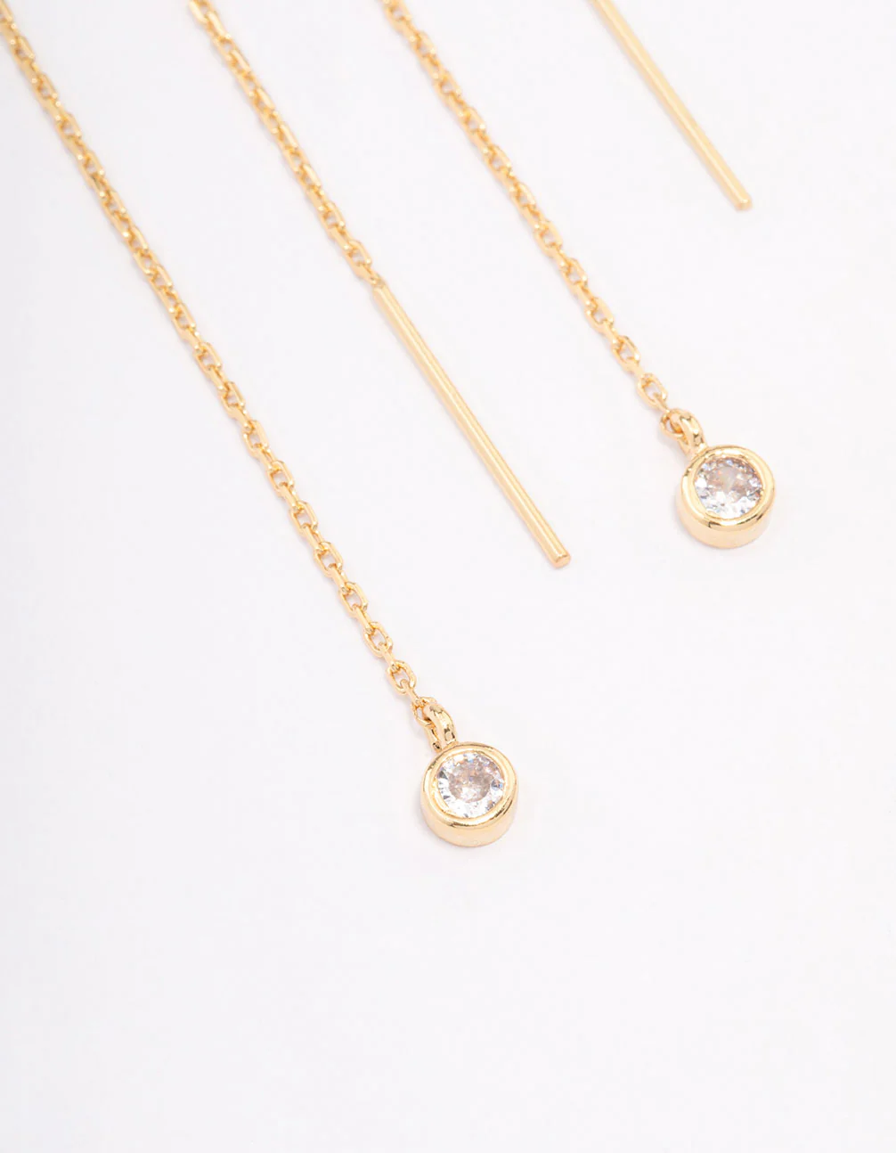 Gold Plated Surgical Steel Thread Through Round Cubic Zirconia Earrings - Image 2