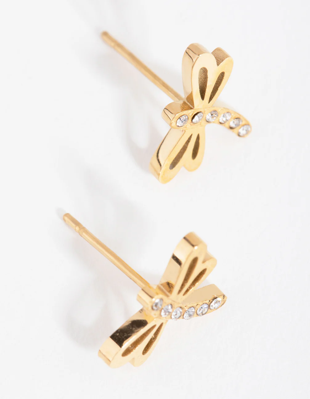 24 Carat Gold Plated Titanium Dragonfly Stud Earrings - Image 2