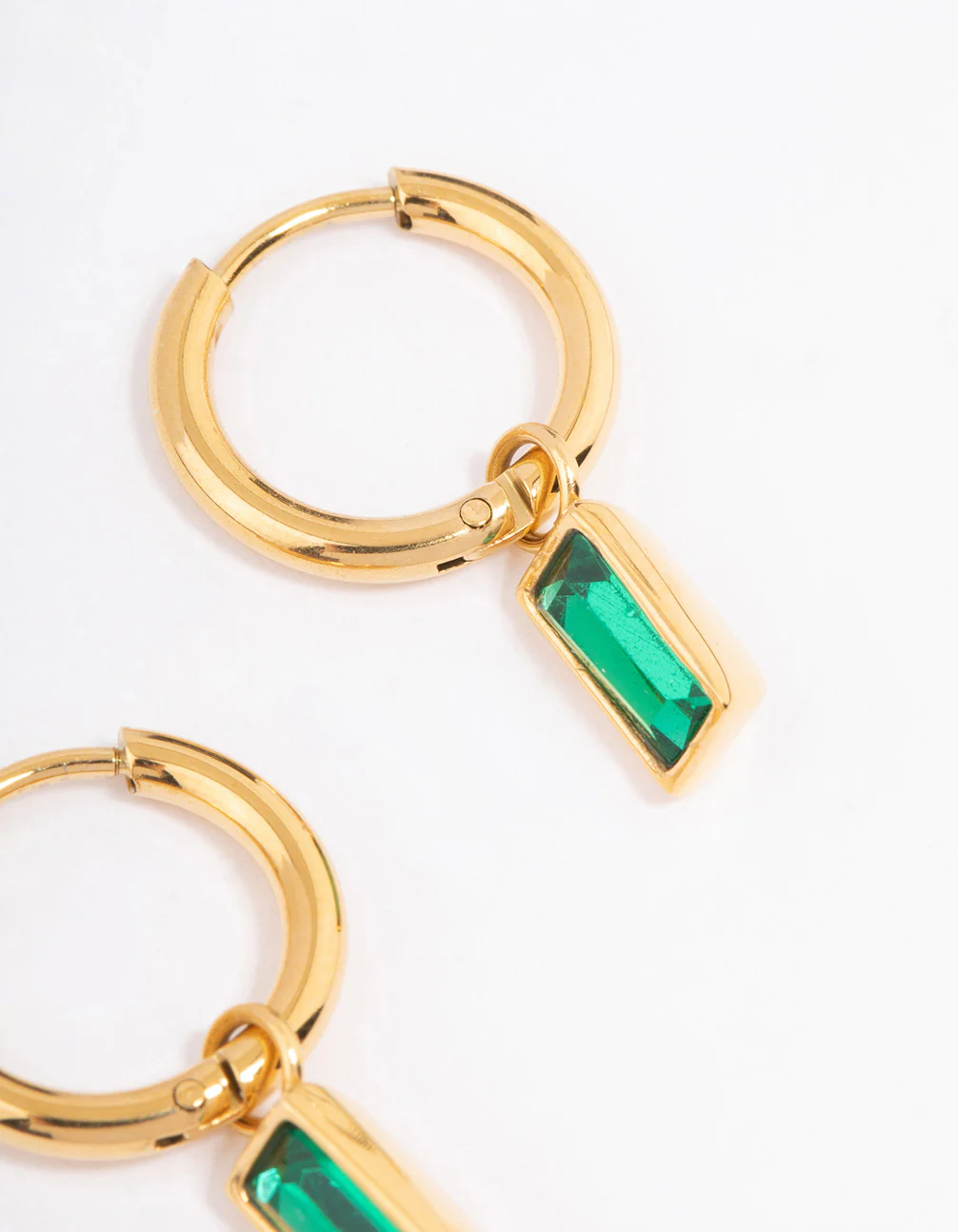 Waterproof Gold Plated Stainless Steel Classic Baguette Huggie Earrings - Image 5