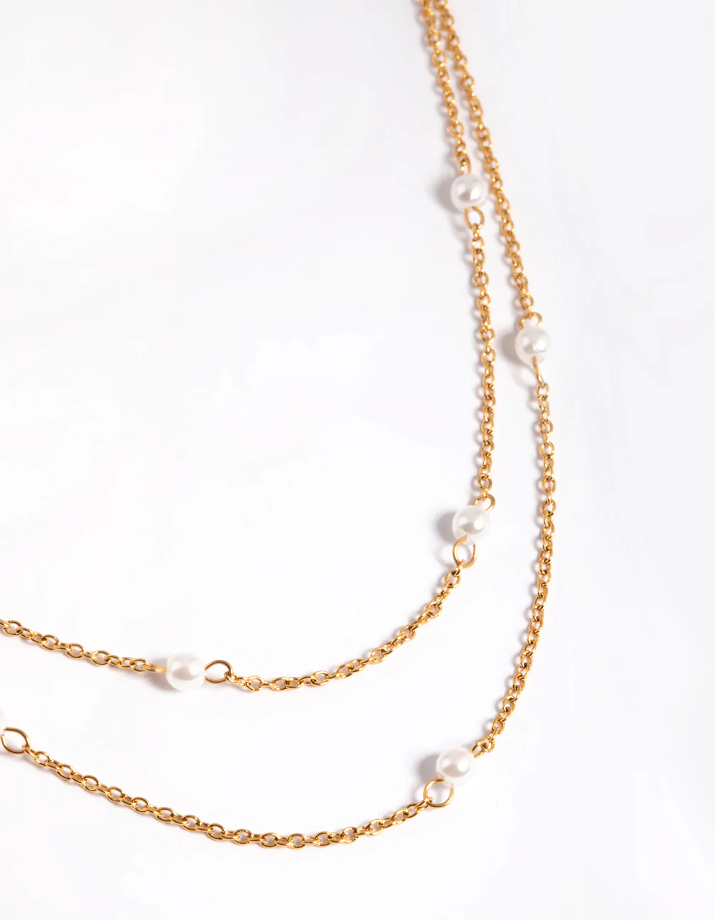 Waterproof Gold Plated Stainless Steel Dainty Freshwater Pearl Double Layer Necklace - Image 2