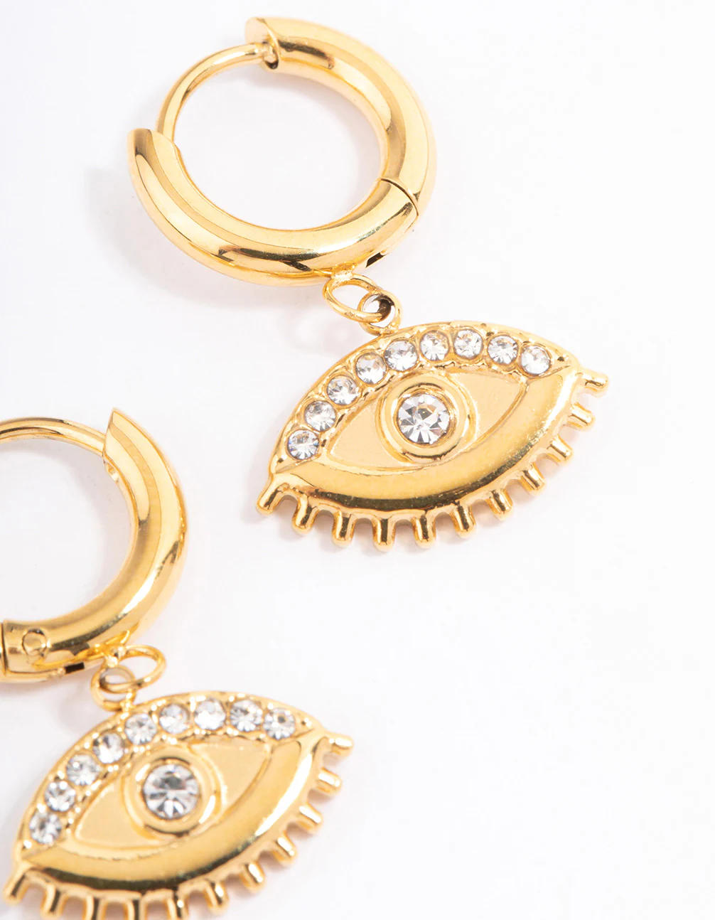 Waterproof Gold Plated Stainless Steel Diamante Evil Eye Drop Huggie Hoops - Image 3