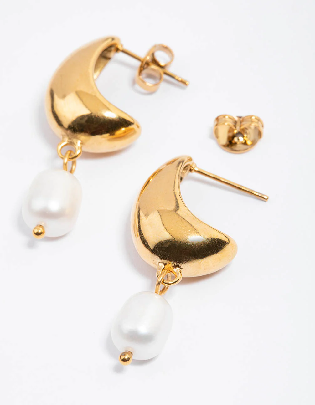 Waterproof Gold Plated Stainless Steel Freshwater Pearl & Bubble Hoop Earrings - Image 2