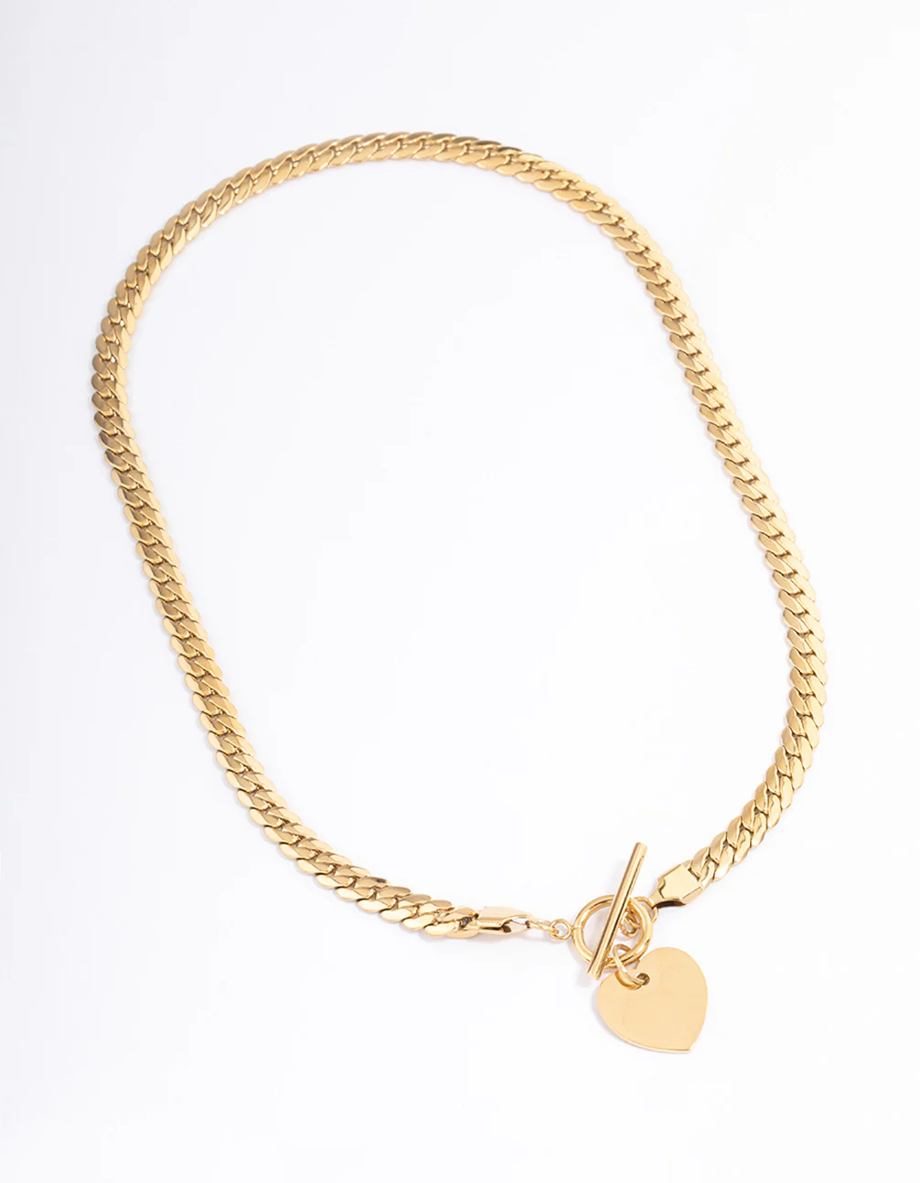 Waterproof Gold Plated Stainless Steel Heart FOB Flat Chain Necklace - Image 2