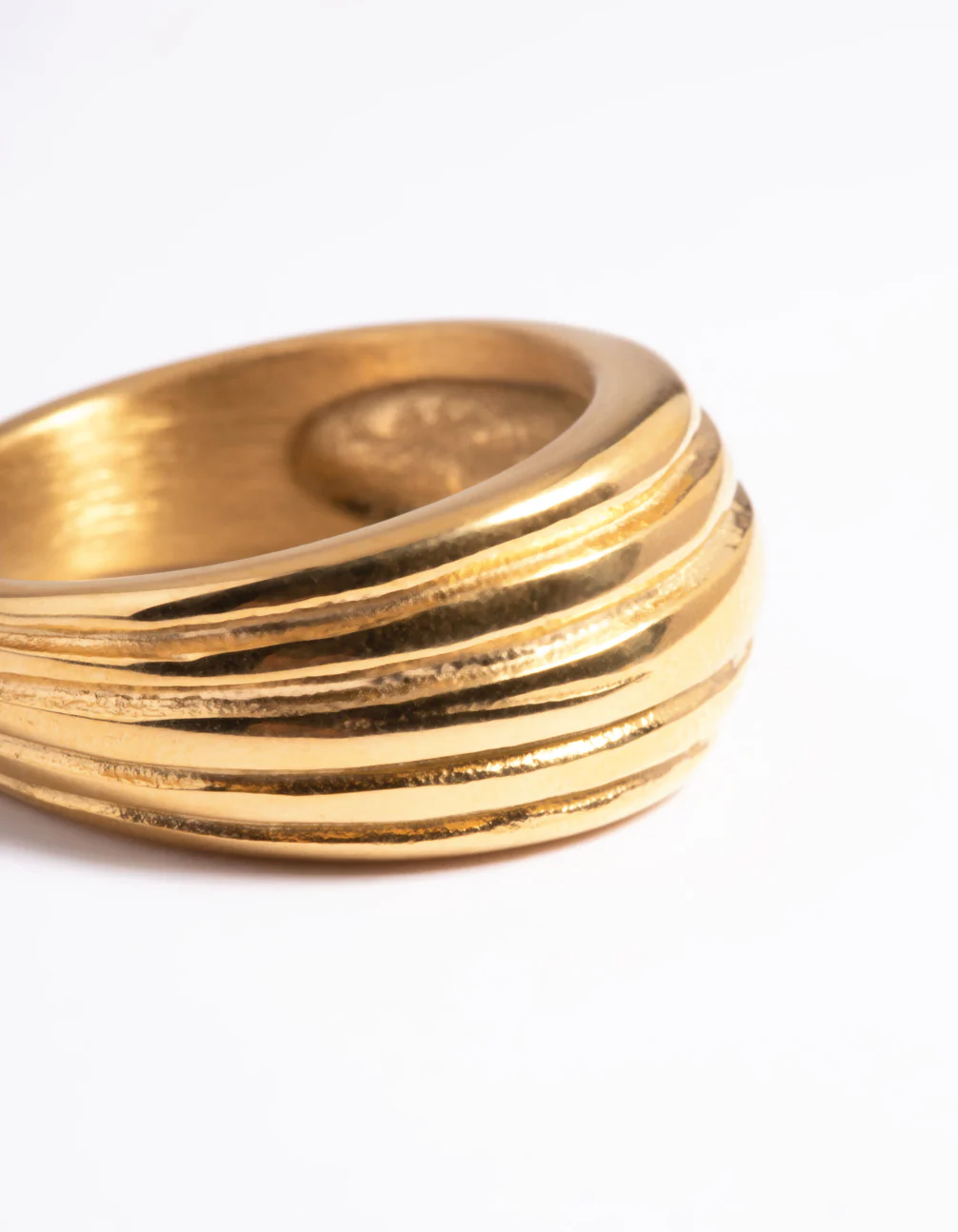 Waterproof Gold Plated Stainless Steel Line Detail Dome Ring - Image 2