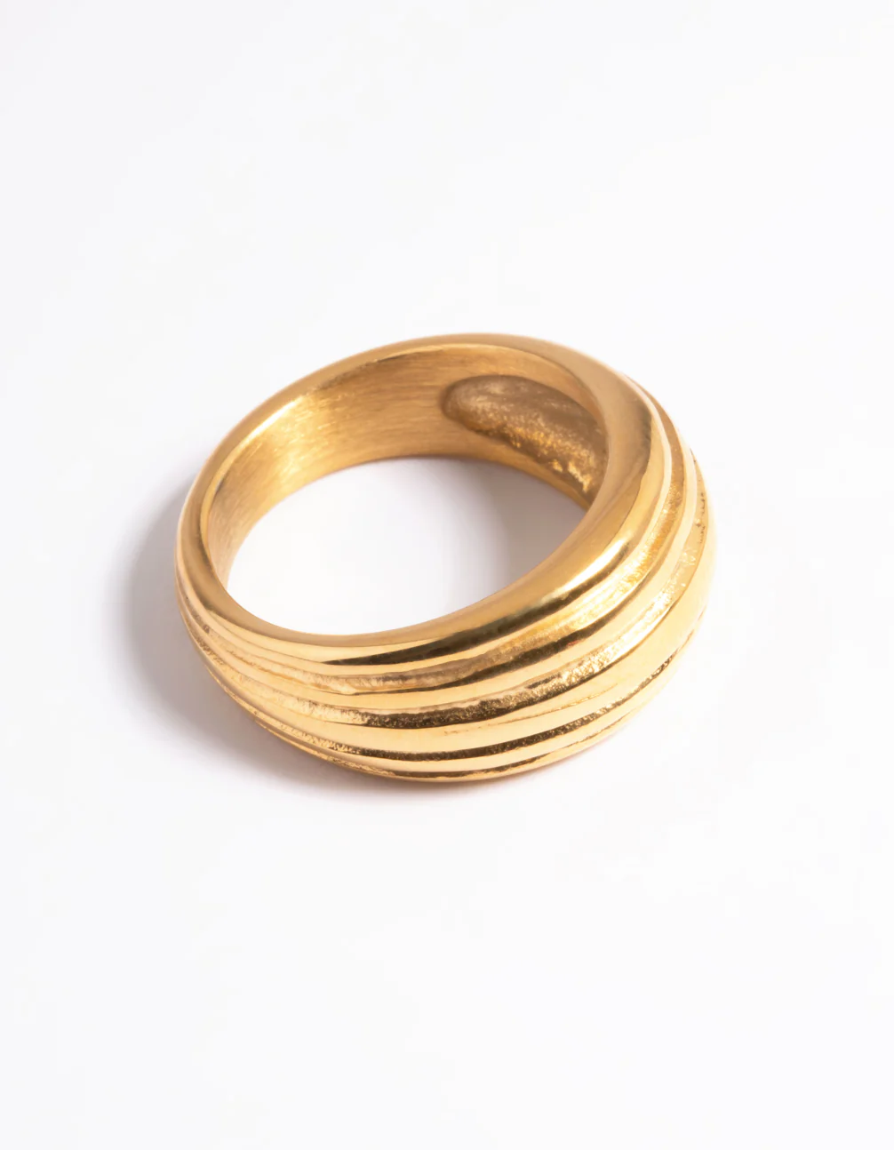 Waterproof Gold Plated Stainless Steel Line Detail Dome Ring - Image 3