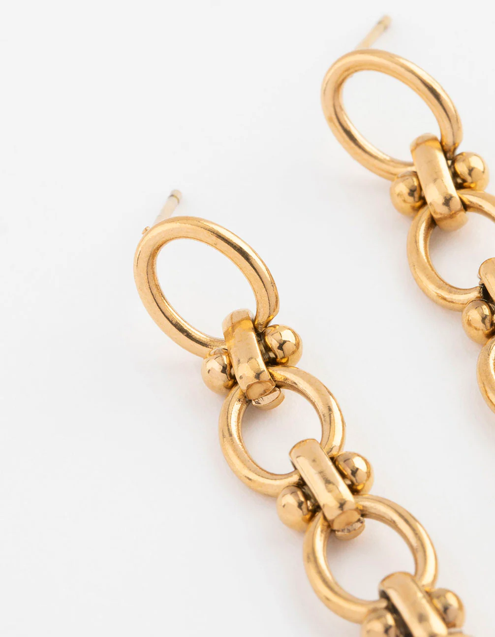 Waterproof Gold Plated Stainless Steel Oval Ball Chain Drop Earrings - Image 2