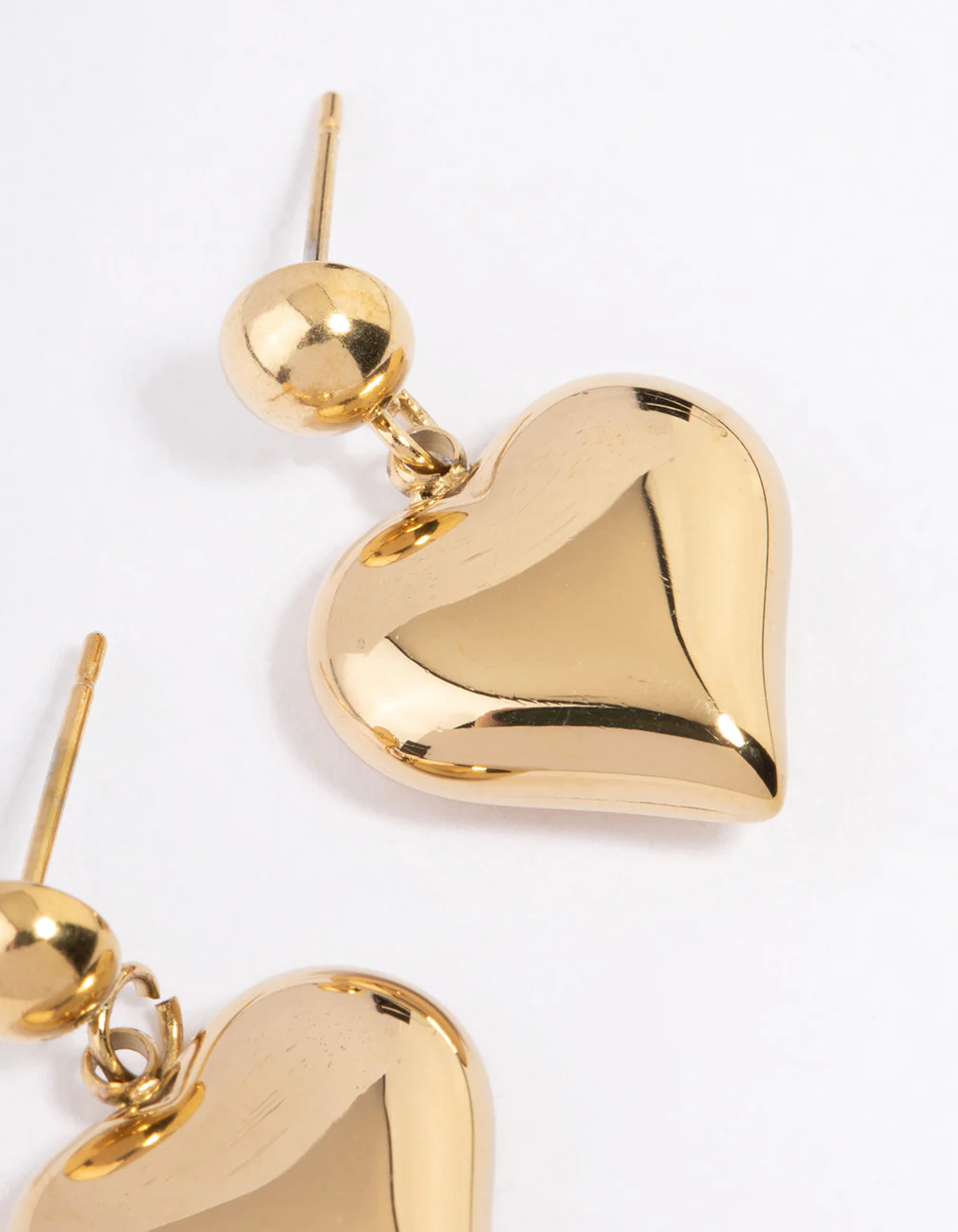 Waterproof Gold Plated Stainless Steel Round & Puffy Heart Drop Earrings - Image 3