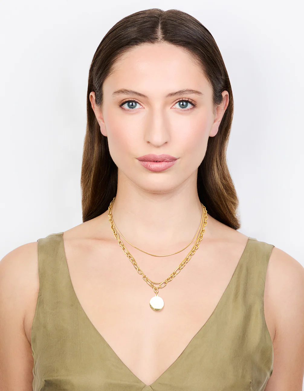 Waterproof Gold Plated Stainless Steel Oval Chunky Disc Layered Necklace - Image 3