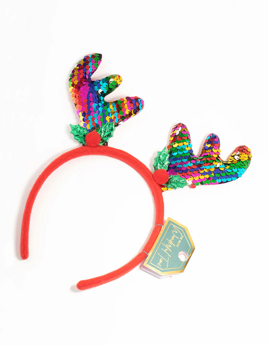 Multicoloured Sequin Reindeer Headband - Image 3