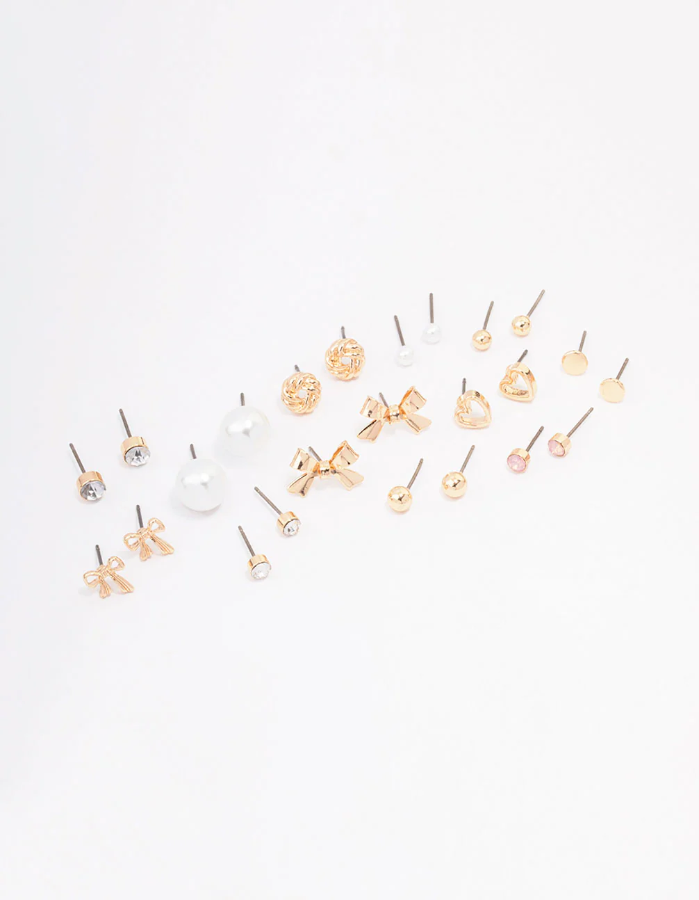 Gold Bow Pearl & Heart Earring 12-Pack