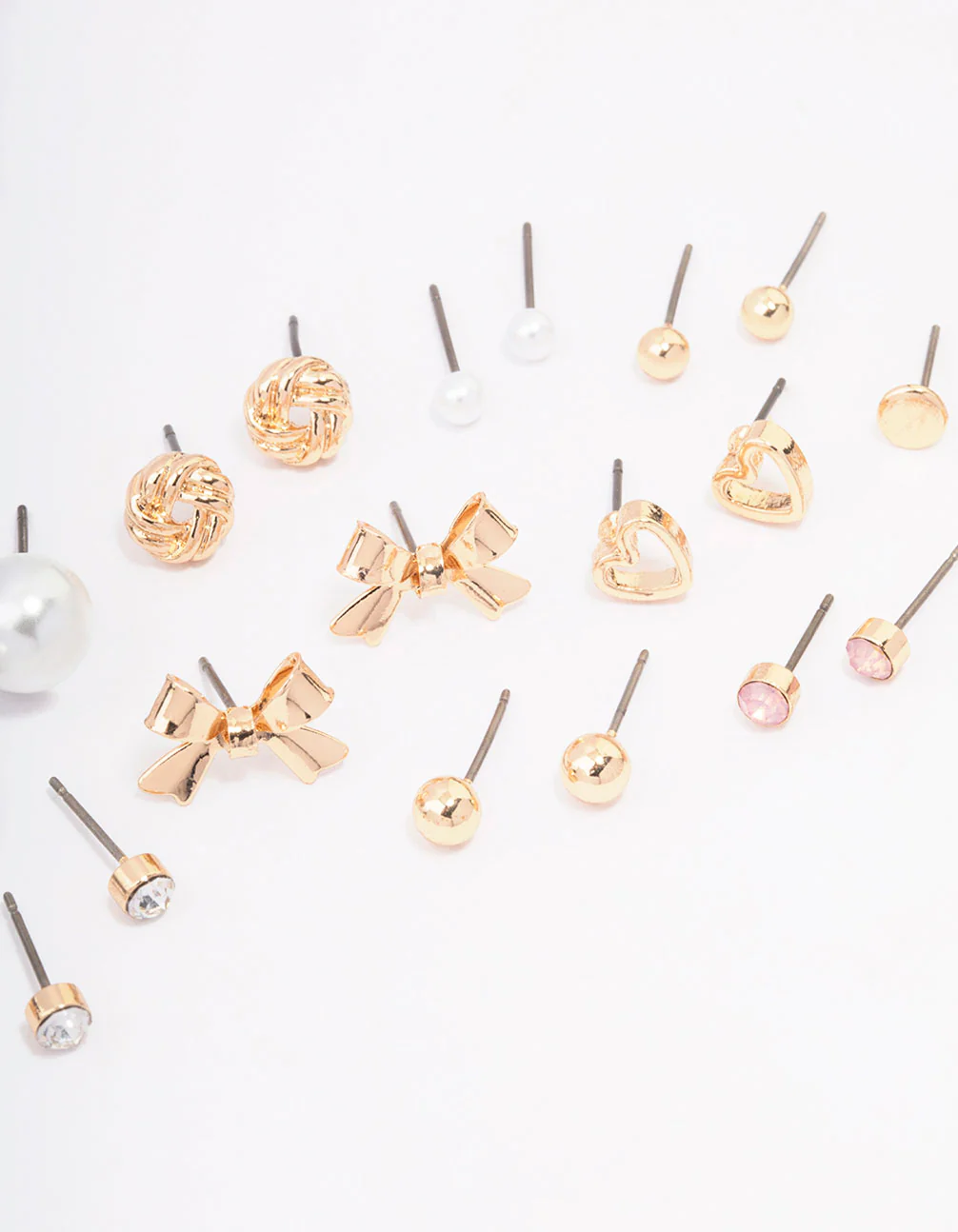 Gold Bow Pearl & Heart Earring 12-Pack - Image 3