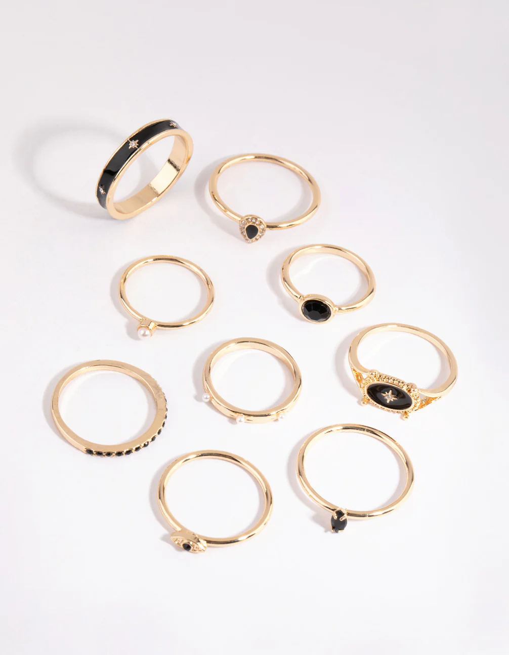 Gold Mixed Enamel Stone Ring Pack