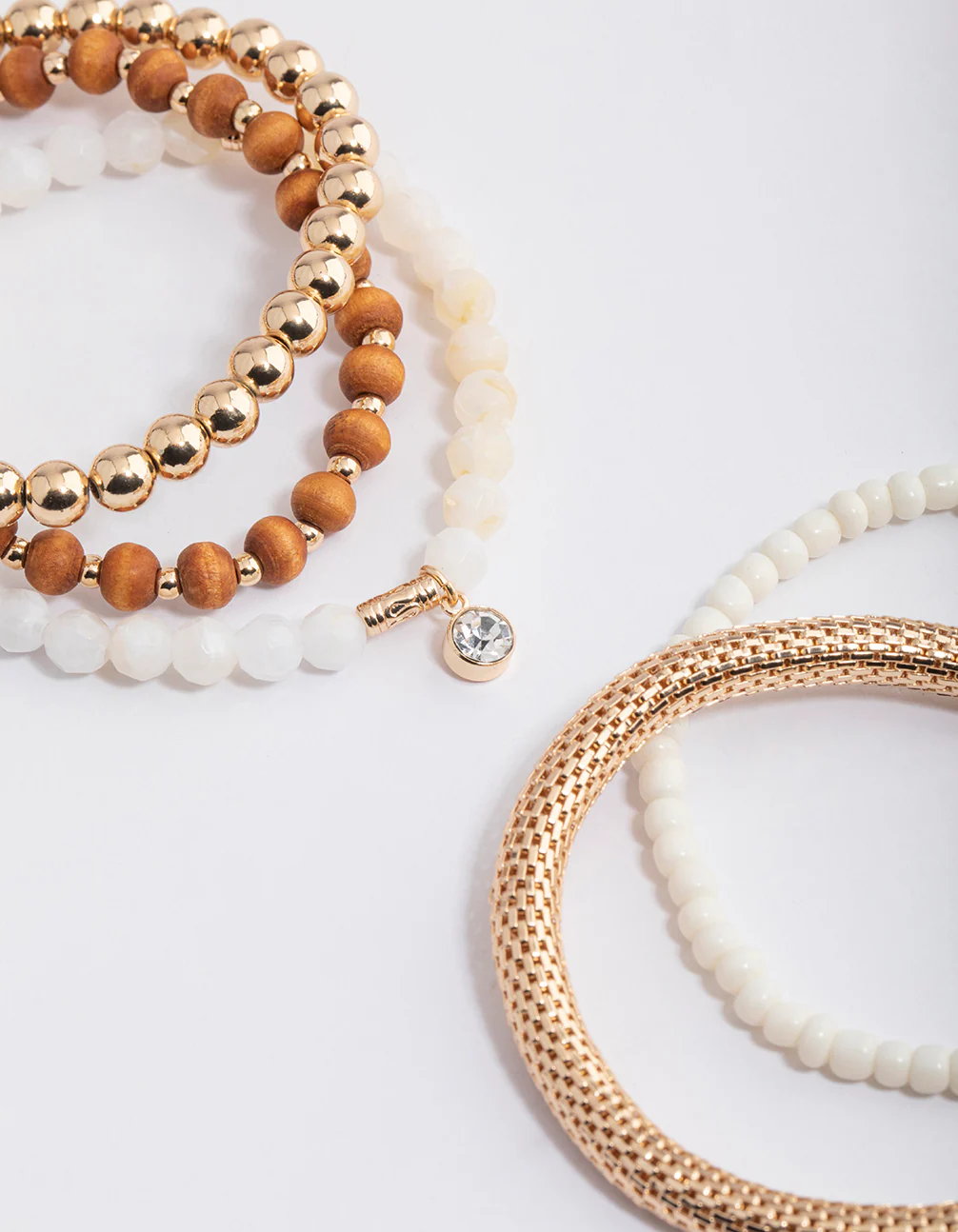 Gold Mixed Beaded Bracelet 5-Pack - Image 3