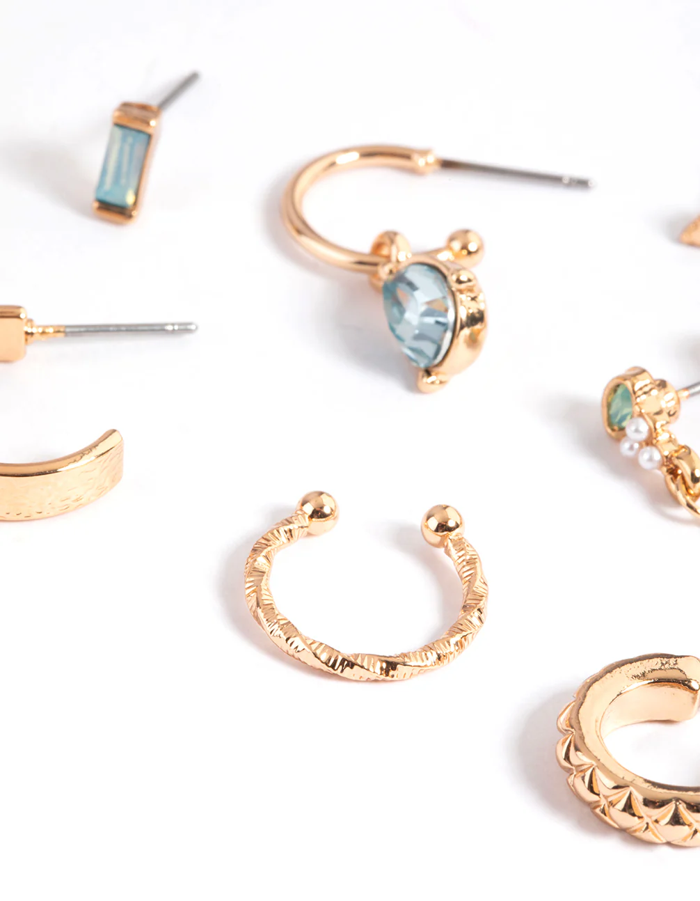 Gold Pretty Diamante & Textured Stack Earrings - Image 2