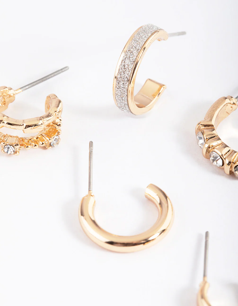 Gold Statement Glitter & Diamante Stack Earrings - Image 2