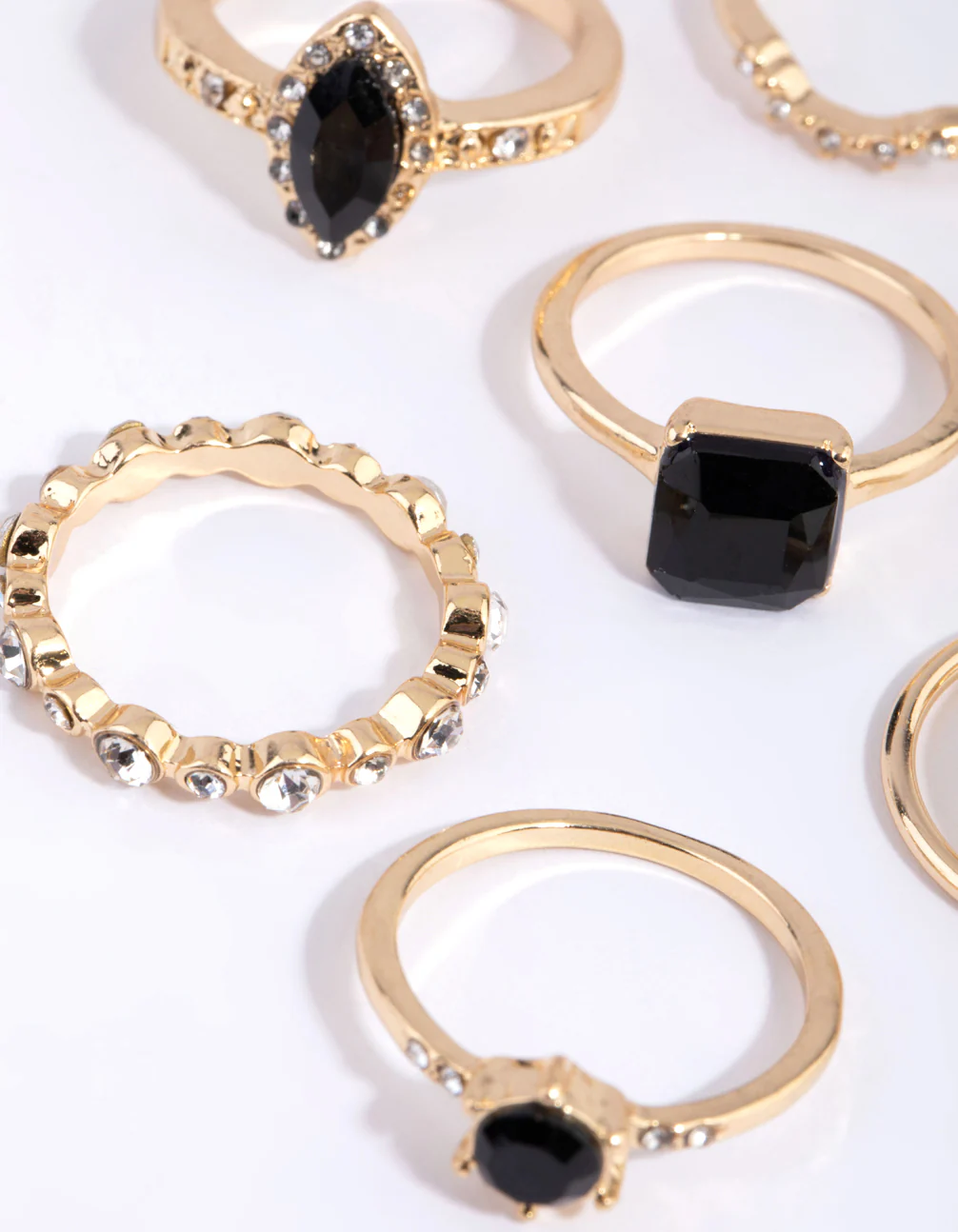 Gold Black Diamante Mixed Ring Pack - Image 3