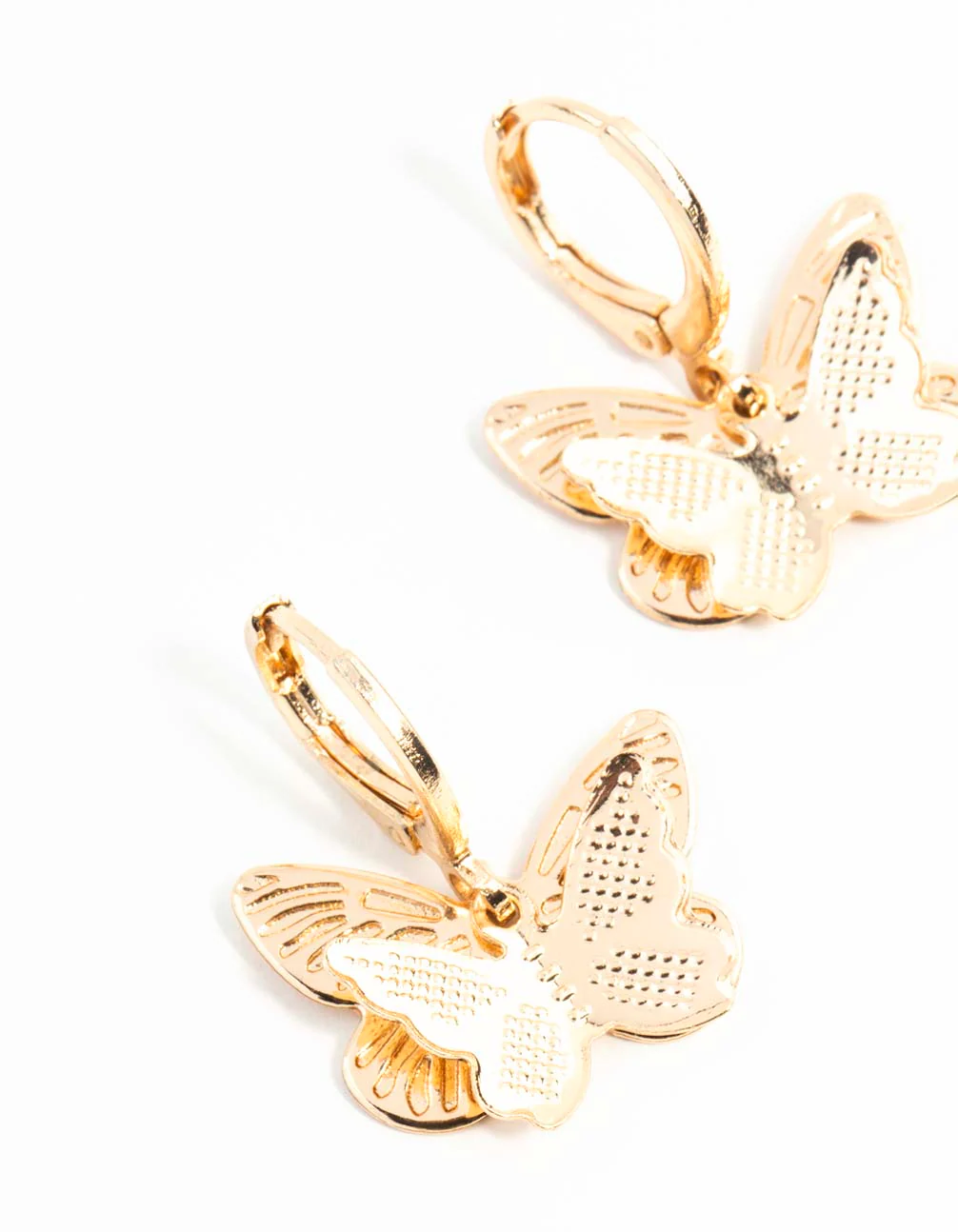 Gold Double Butterfly Stamp Huggie Earrings - Image 25