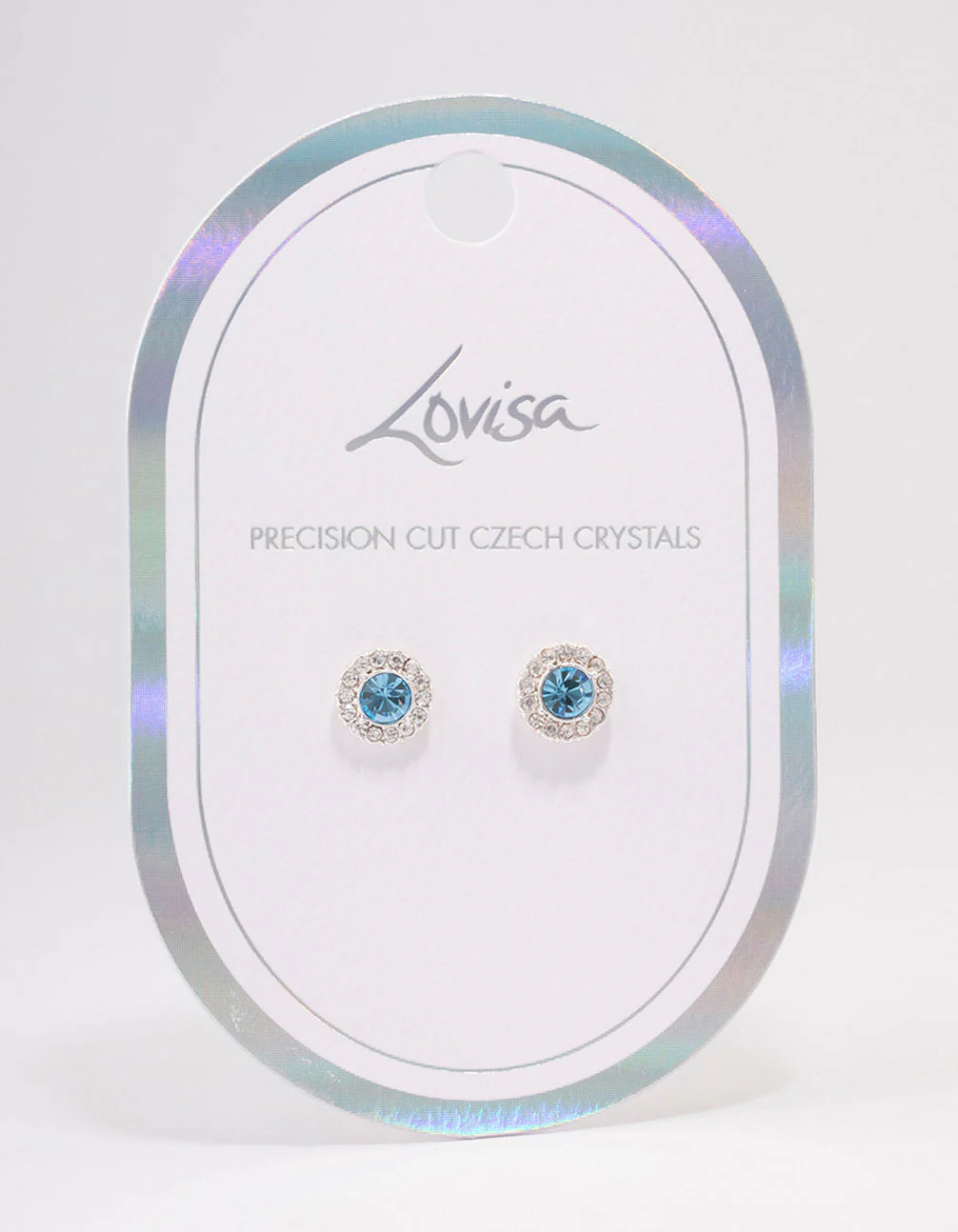 Silver Aqua Crystal Halo Stud Earrings - Image 2