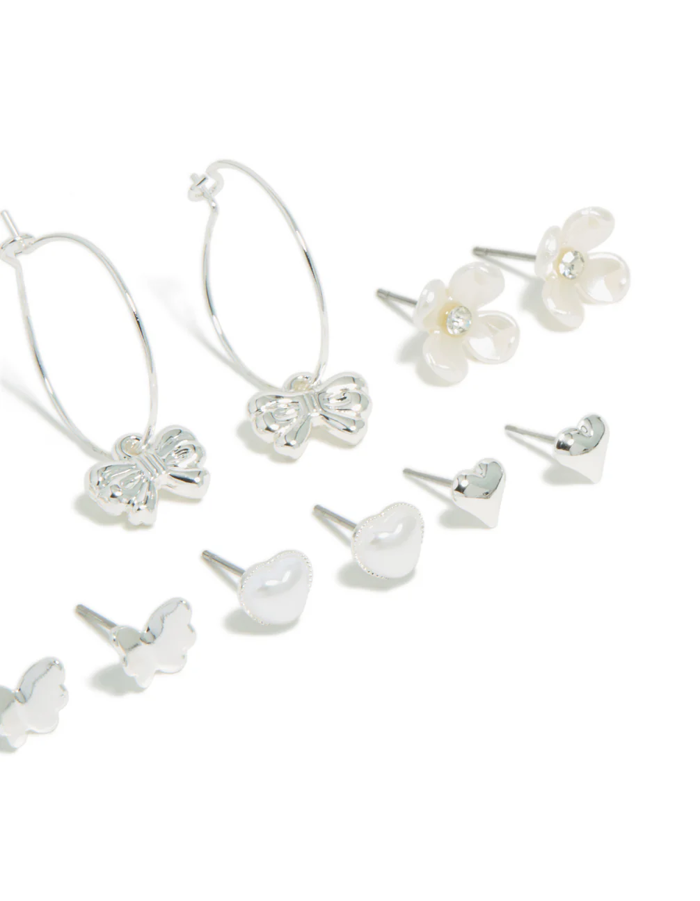 Silver Bee & Pearlised Flower Earrings 8-Pack - Image 3