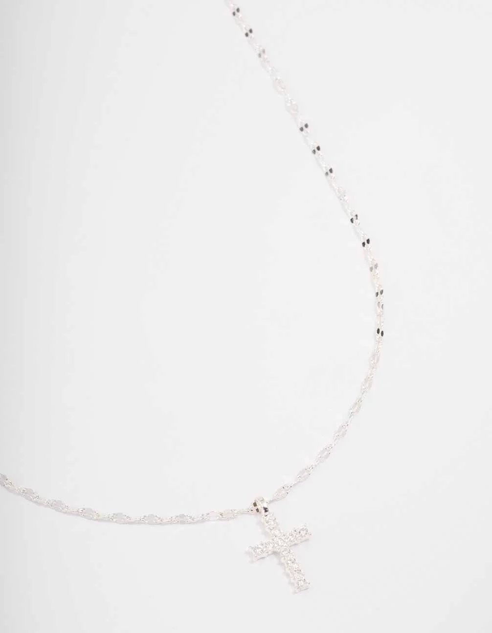 Silver Bezel Diamante Cross Necklace