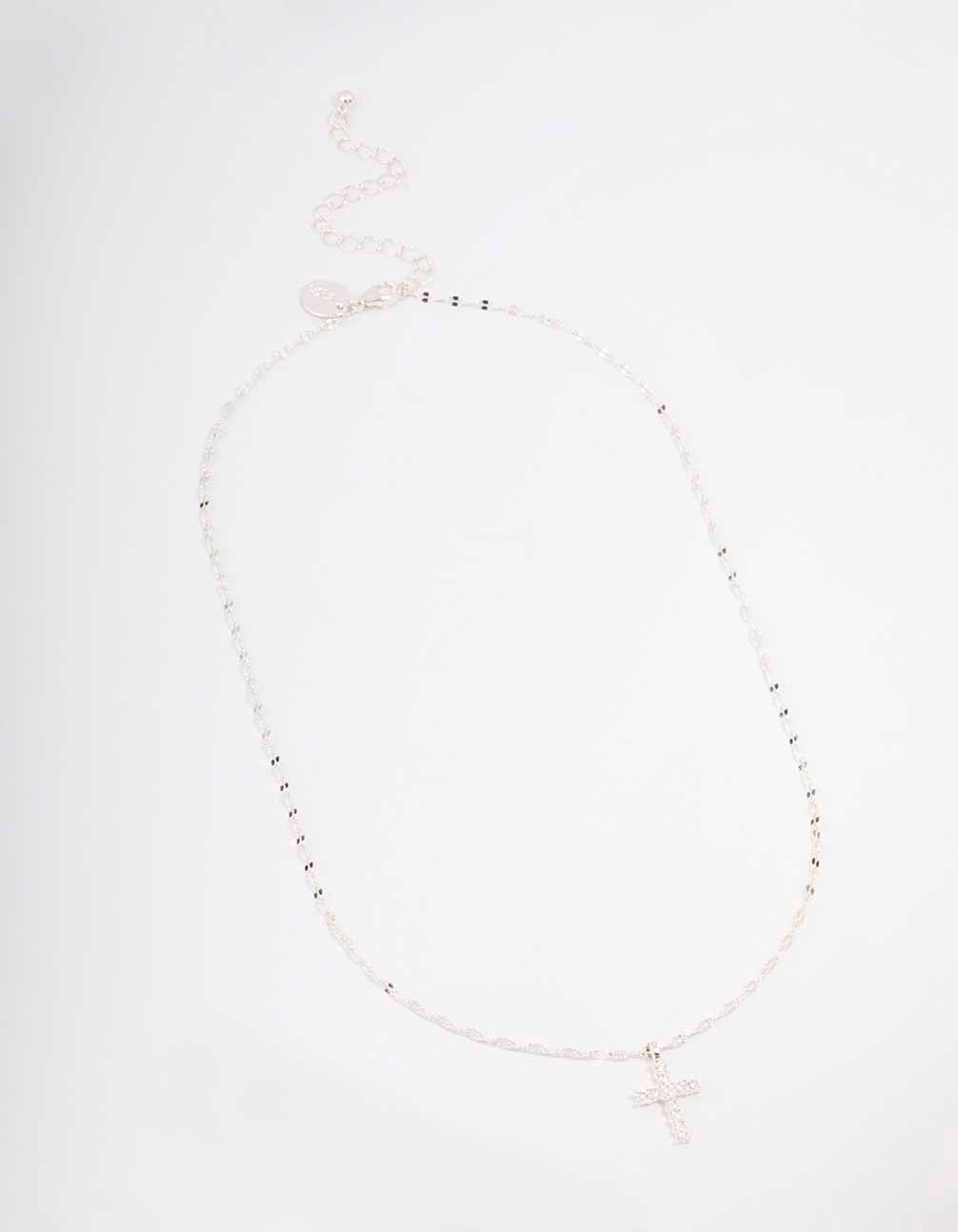 Silver Bezel Diamante Cross Necklace - Image 3