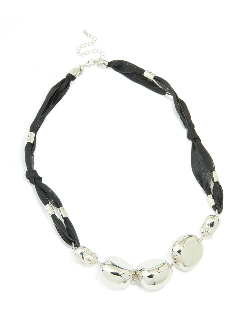 Silver Black Cord Fabric Orb Necklace - Image 2