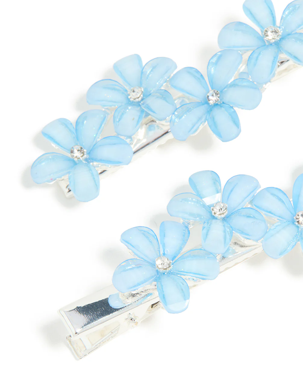 Silver Blue Diamante Mini Flower Clips 2-Pack - Image 2