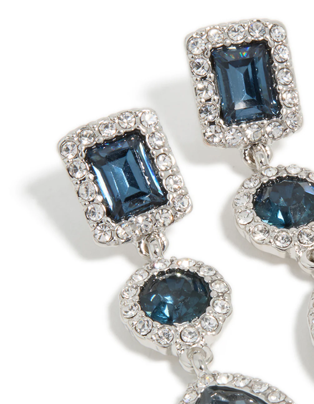 Silver Blue Diamante Multi Shape Drop Earrings - Image 4