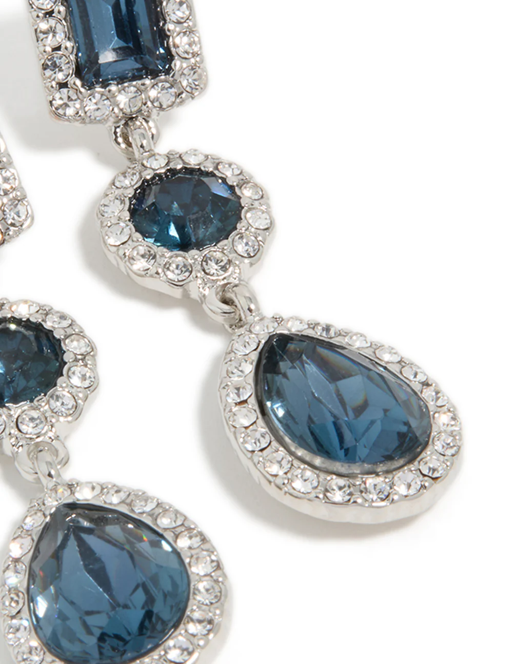 Silver Blue Diamante Multi Shape Drop Earrings - Image 5