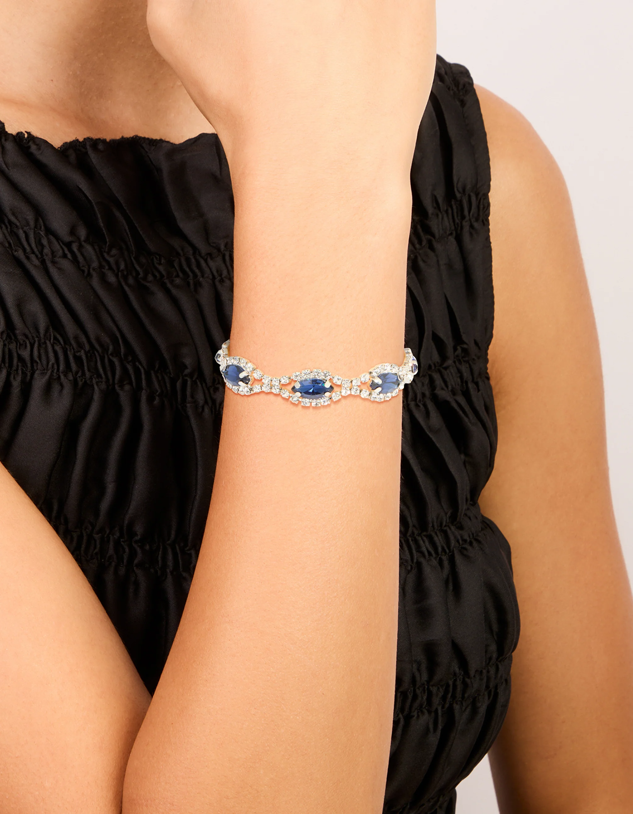 Silver Blue Diamante Shiny Pears Bracelet