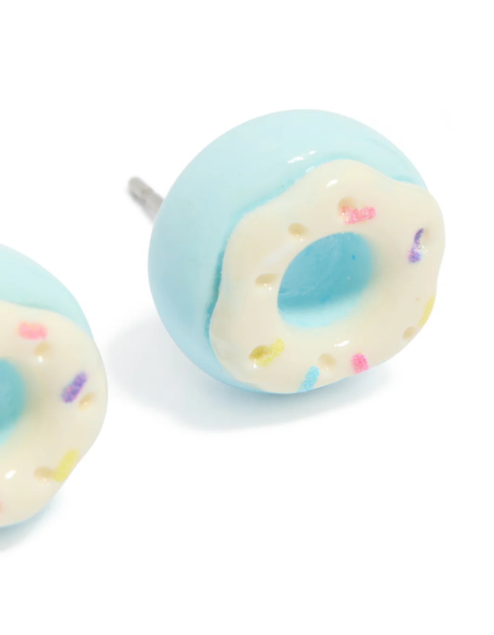 Silver Blue Donut Stud Earrings - Image 5