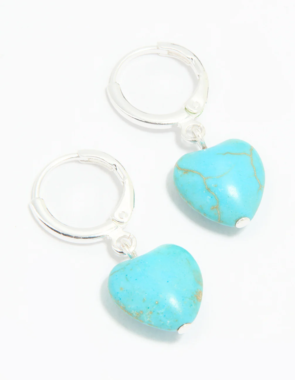 Silver Blue Semi Precious Stone Heart Huggie Earrings