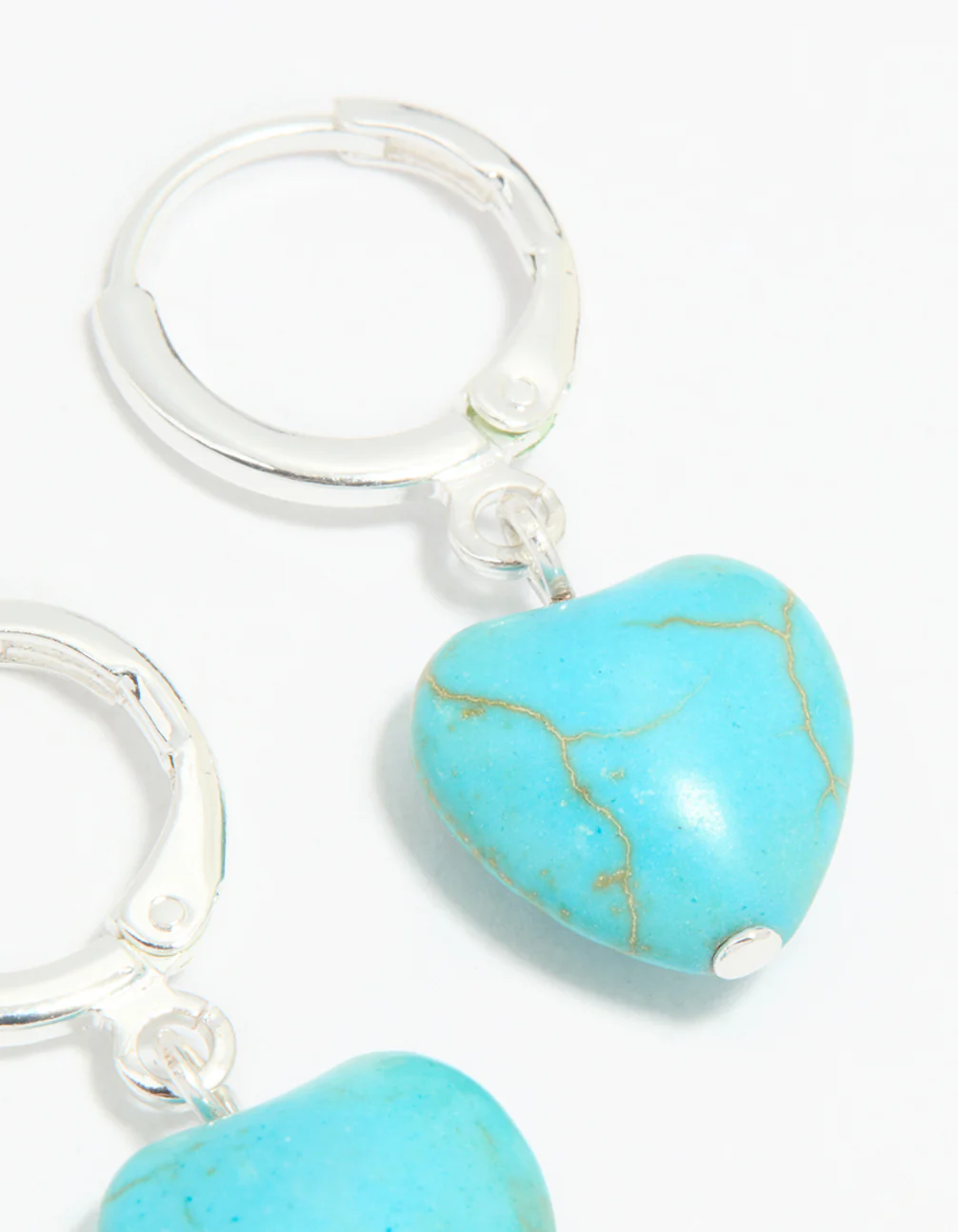 Silver Blue Semi Precious Stone Heart Huggie Earrings - Image 5