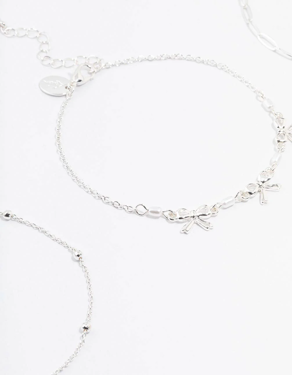 Silver Bow & Chain Mixed Anklets 3-Pack - Image 2