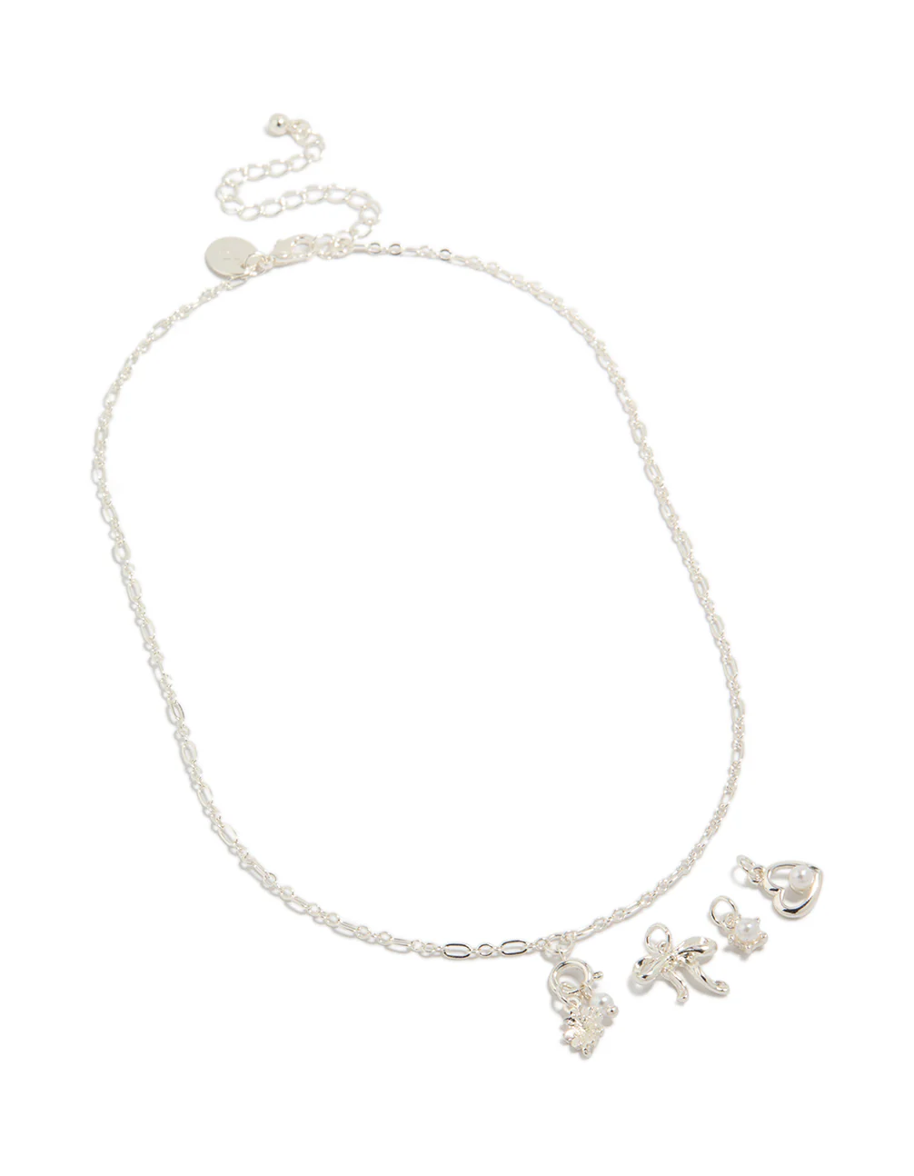 Silver Bow Heart Pearl Charm Necklace - Image 2