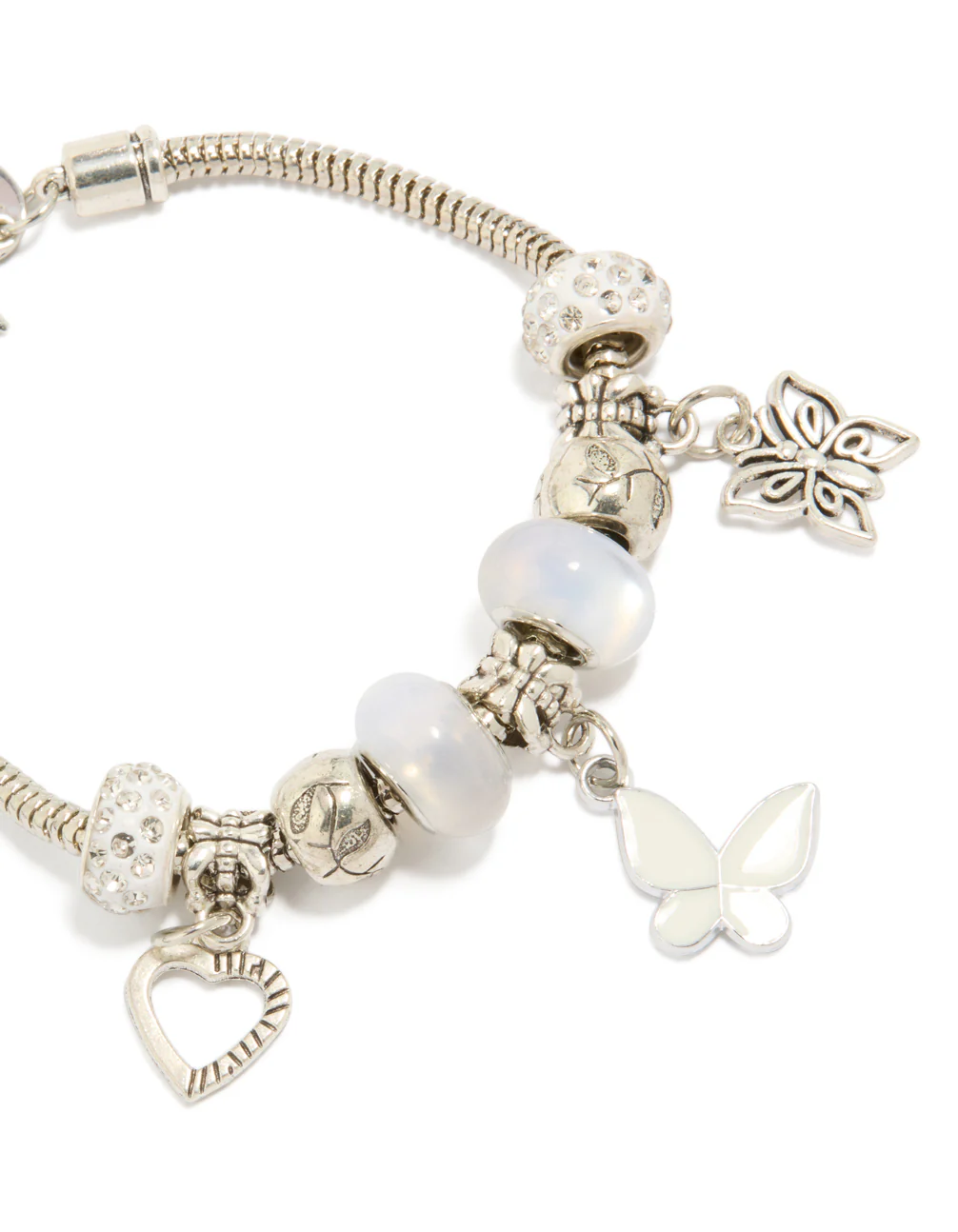 Silver Butterfly & Heart Charms Bracelet - Image 2