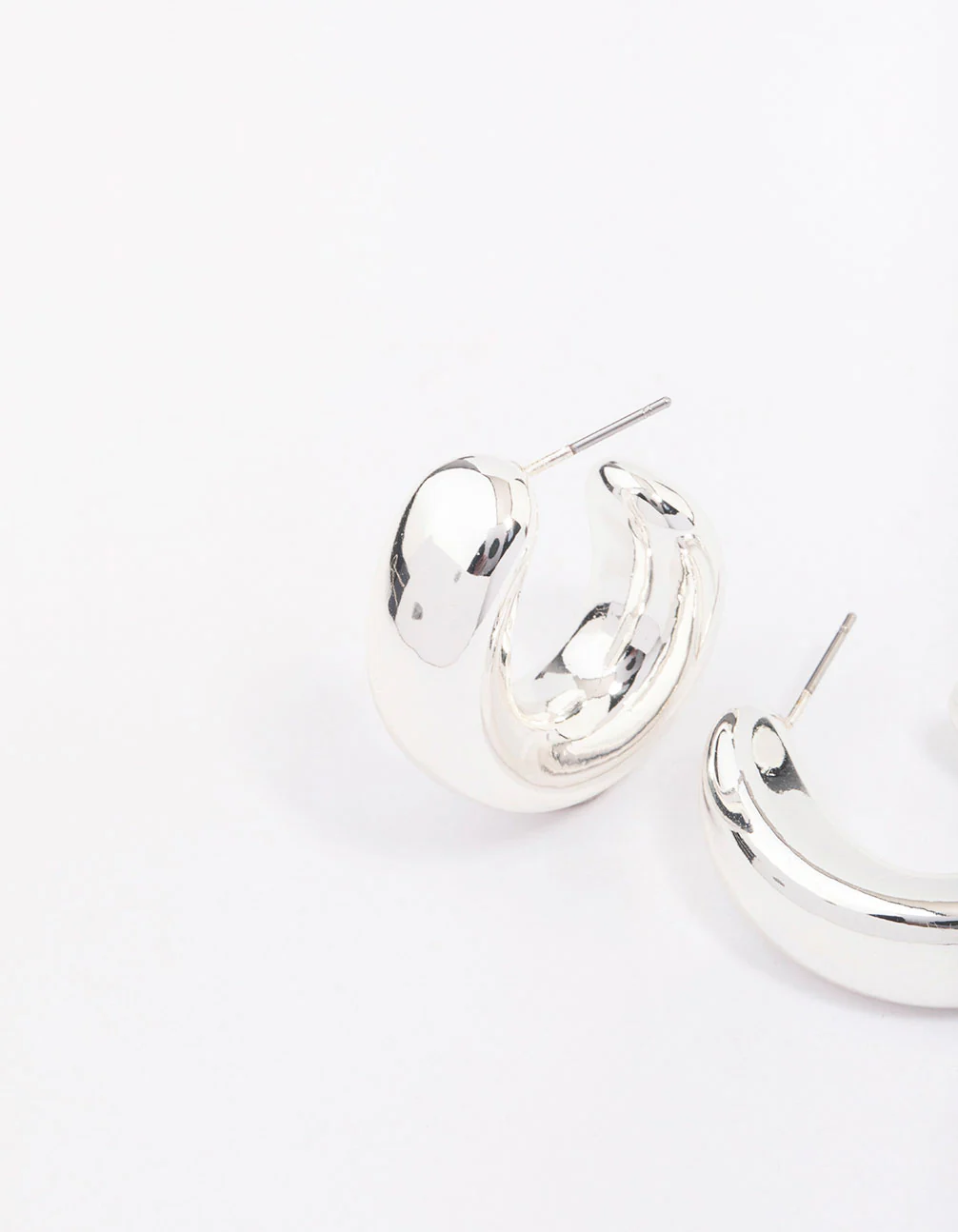 Silver Chunky Simple Slide Hoop Earrings - Image 2
