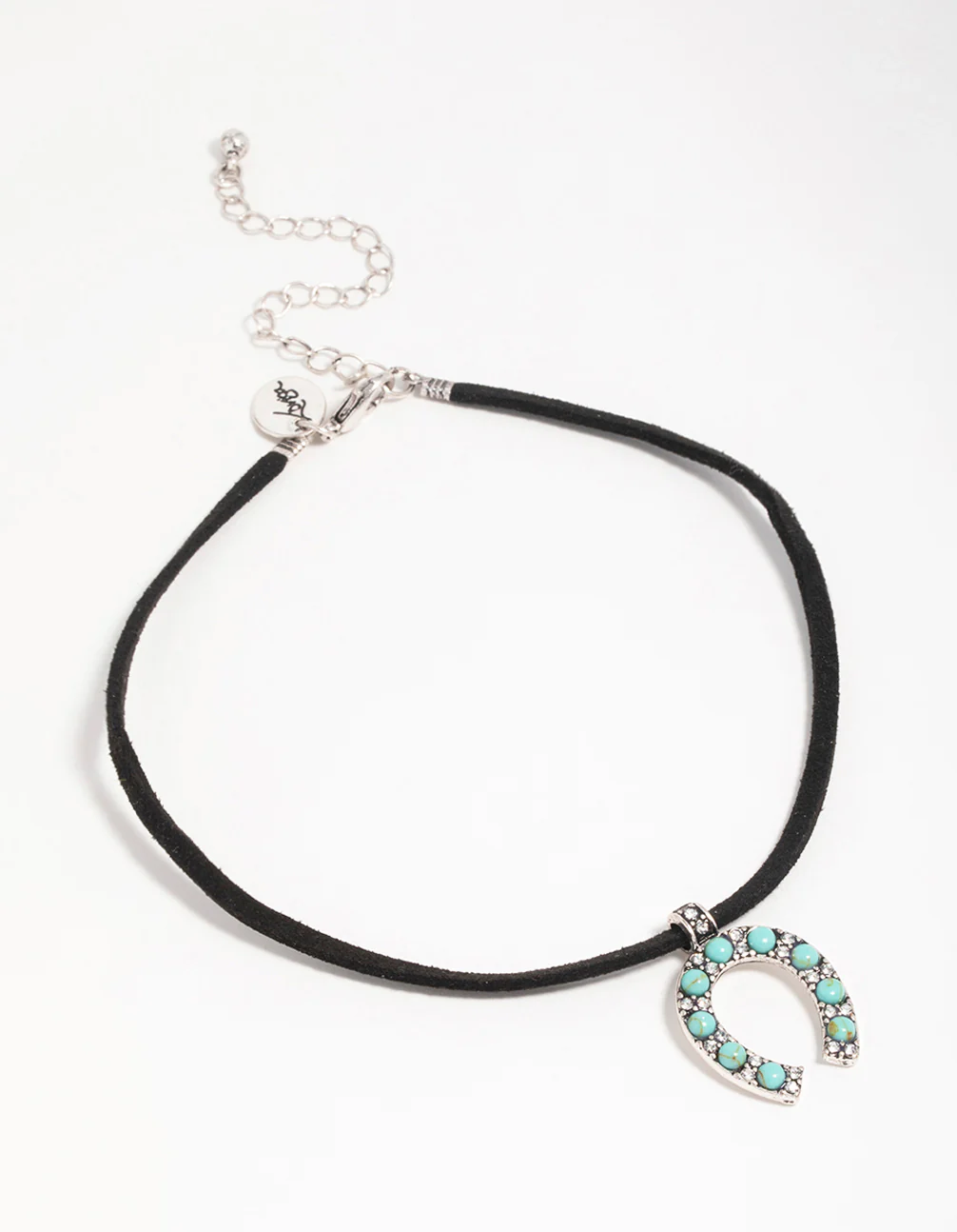 Silver Cord Turquoise Horseshoe Choker Necklace - Image 4