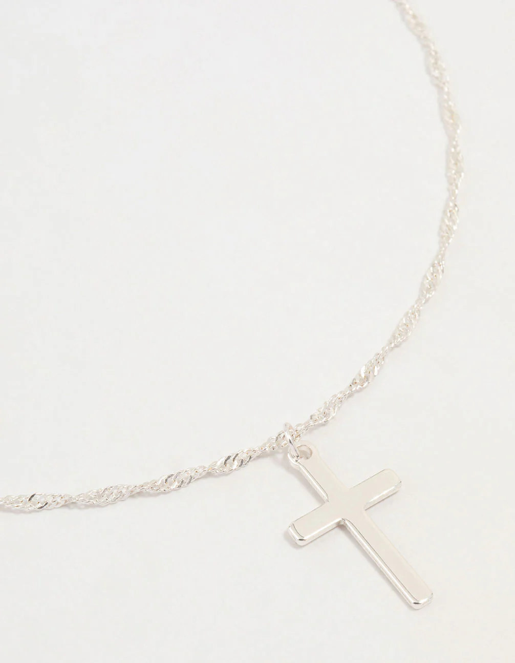 Silver Cross Twisted Chain Pendant Necklace