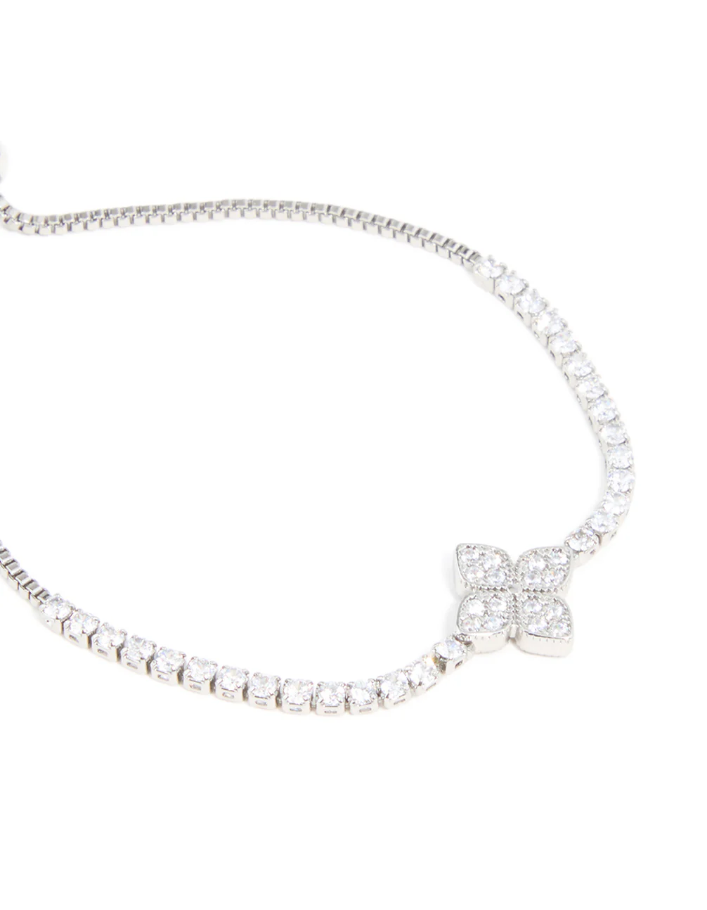 Silver Cubic Zirconia 4-Petal Flower Toggle Bracelet - Image 4