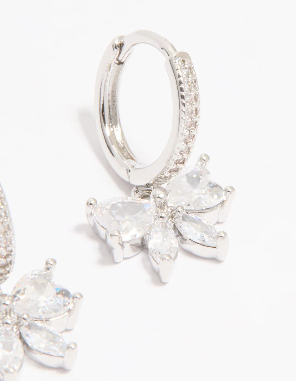 Silver Cubic Zirconia Butterfly Huggie Earrings - Image 5
