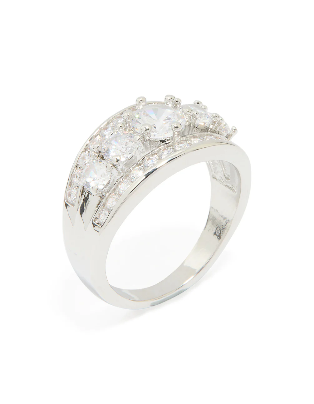 Silver Cubic Zirconia Cluster Band Ring - Image 2