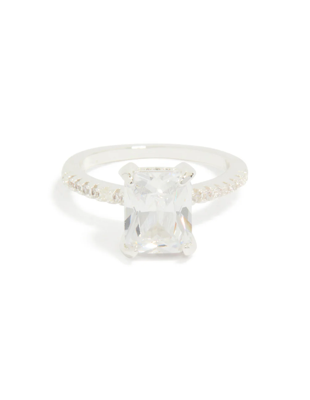 Silver Emerald Cut Cubic Zirconia Diamante Band Ring - Image 5