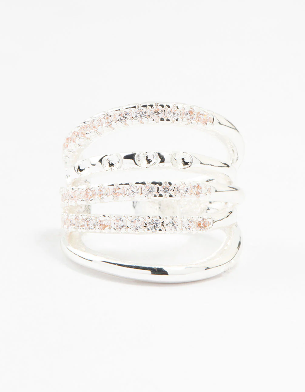 Silver Cubic Zirconia Five Row Hoop Ear Cuff - Image 2