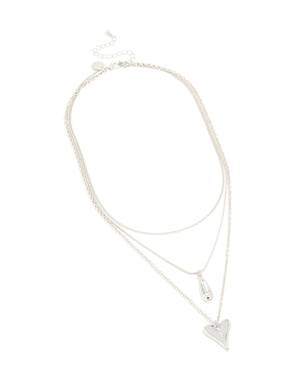 Silver Cubic Zirconia Heart & Teardrop Pendant Layered Necklace - Image 2