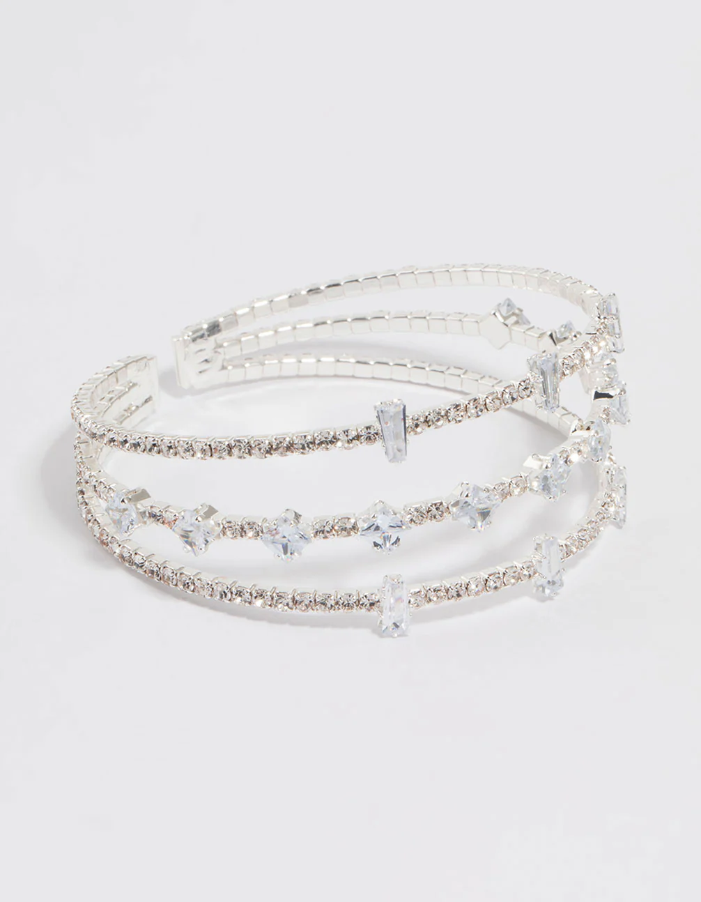 Silver Cubic Zirconia Layered Wrist Cuff