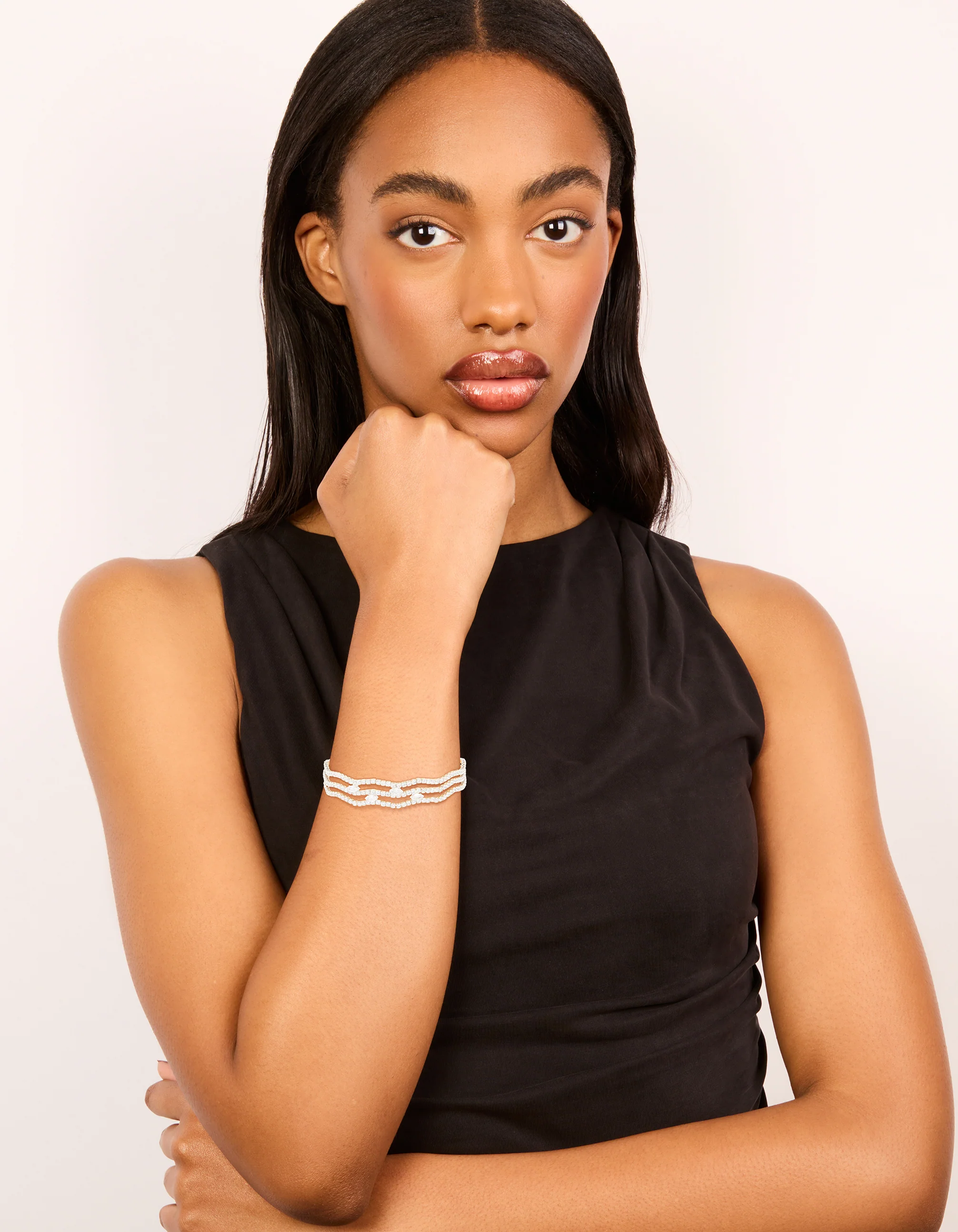 Silver Cubic Zirconia Marquise Wavy Wrist Cuff - Image 3