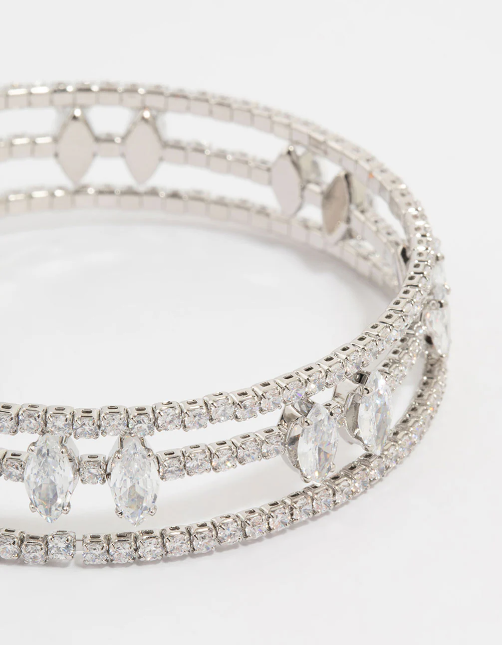 Silver Cubic Zirconia Marquise Wrap Bangle - Image 2